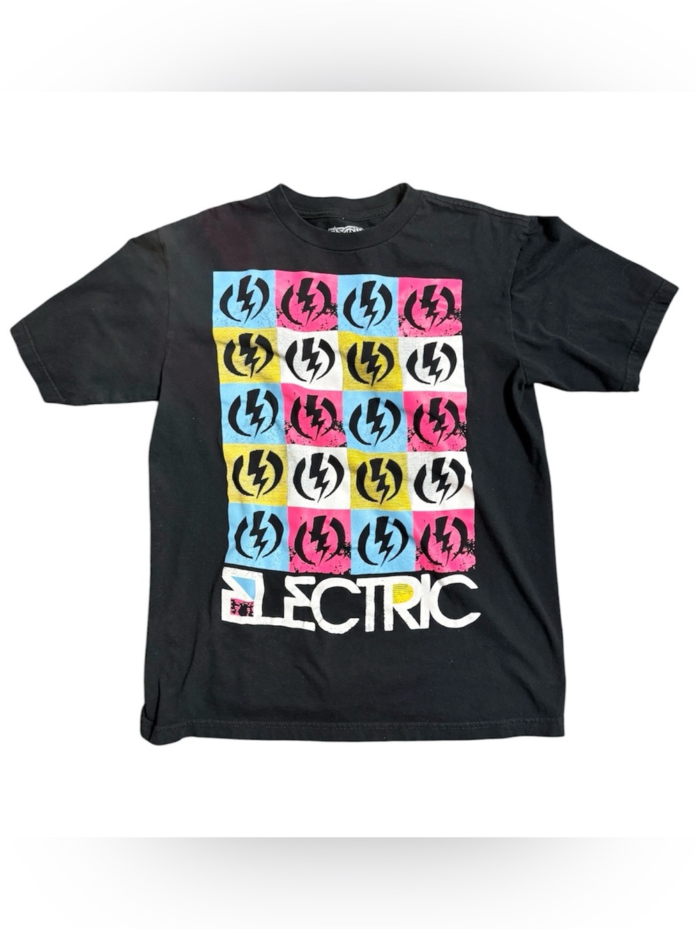 Mens Electric Family Black Tee with Logo Print size large short sleeved t shirt